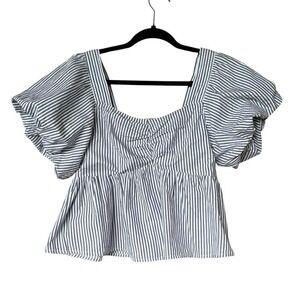 Puff Sleeve Striped Peplum Top Ruched Bust and‎ Squared Neckline. No Tage Sz L